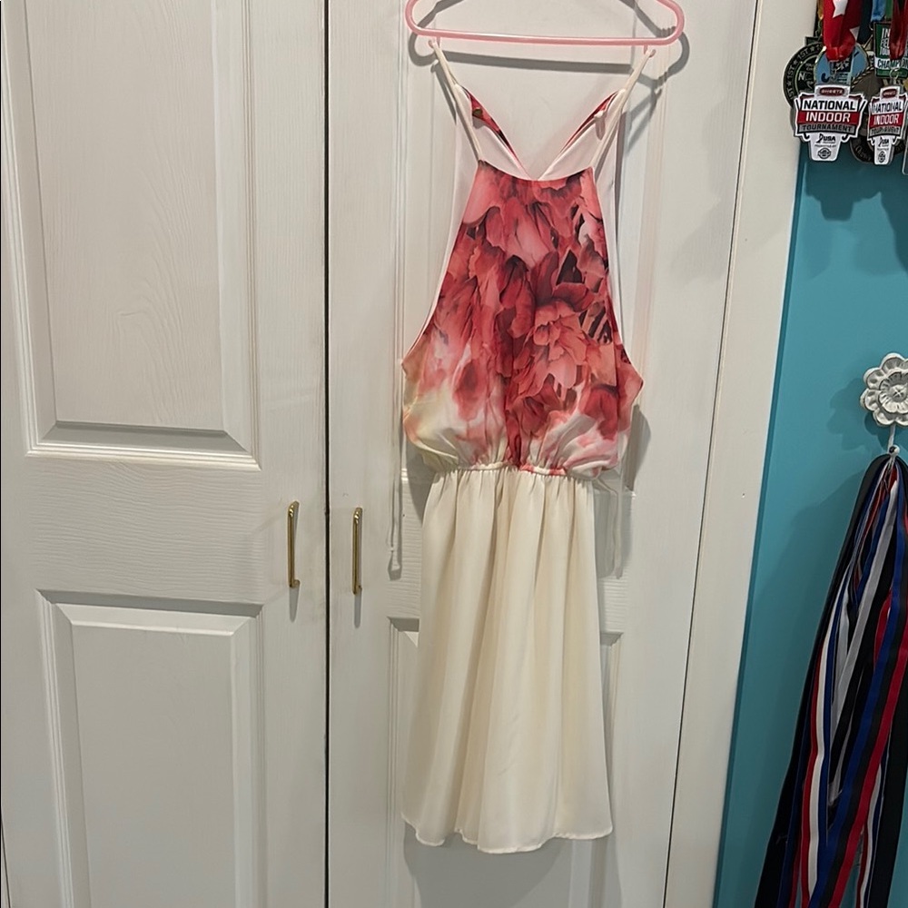 Elegant Floral Pink and Cream Dress